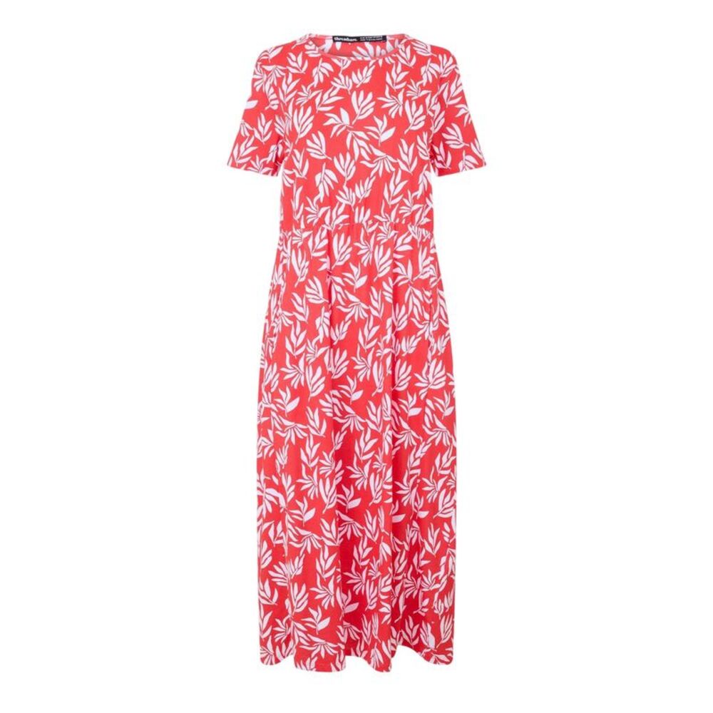 Threadbare Womens/Ladies Danni Leaf Print Crew Neck Midi Dress / Red/White
